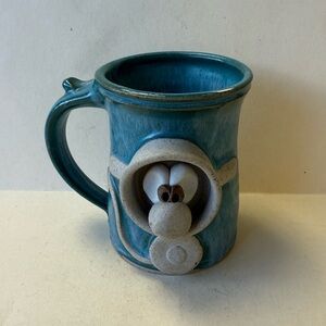 Wagner Pottery Teal Mug Stoneware Funny Face Cross Eyed Snorkel Scuba Diver